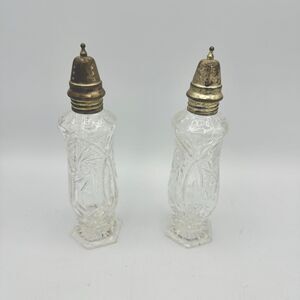 24% Lead Crystal Salt & Pepper Shakers Silver Plate Tops 7" Crystal Clear